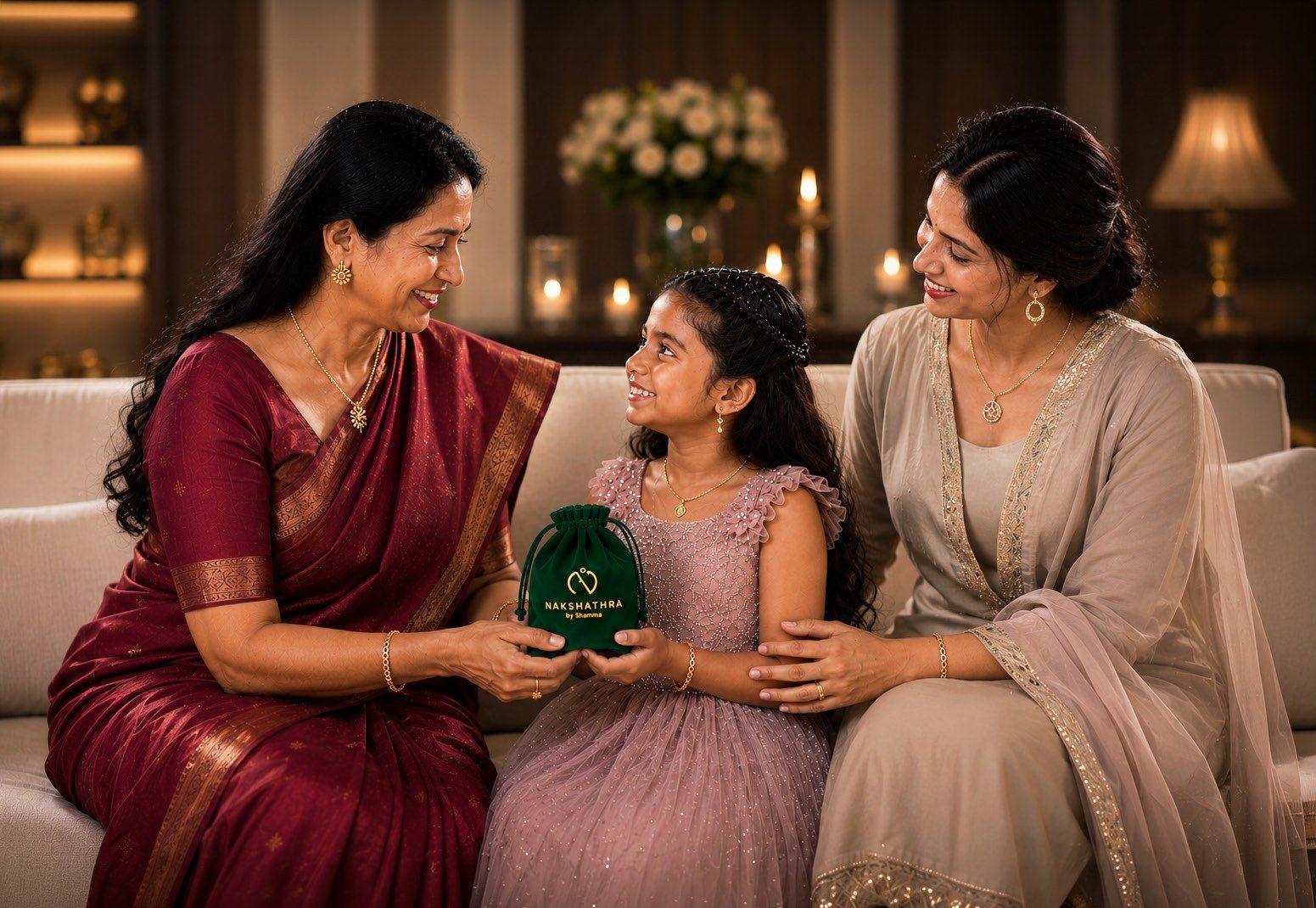 Three generations sharing a Nakshathra gift
